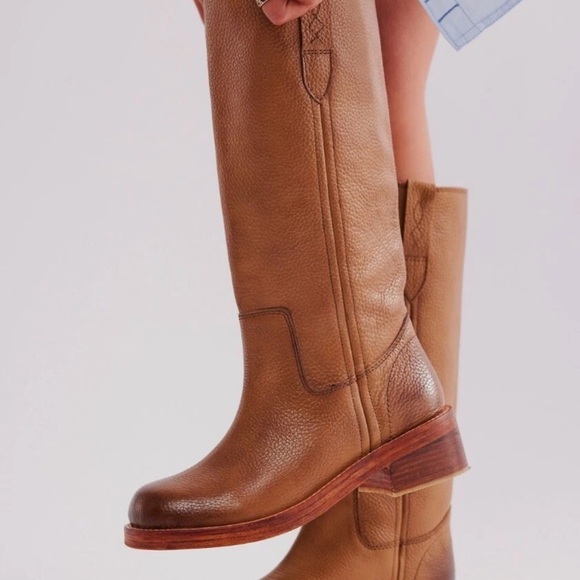 Free People Blaze Pull On Tall Boot Square Toe Distressed Toasted Wheat - Picture 2 of 12